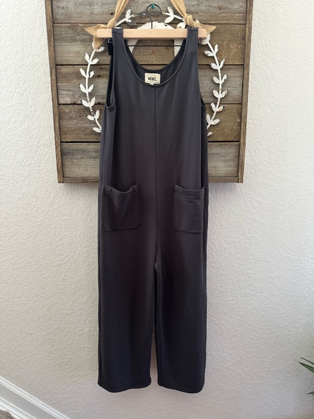 Madewell MWL Charcoal Wide-Leg Sleeveless fleece lined Jumpsuit size Smallโ